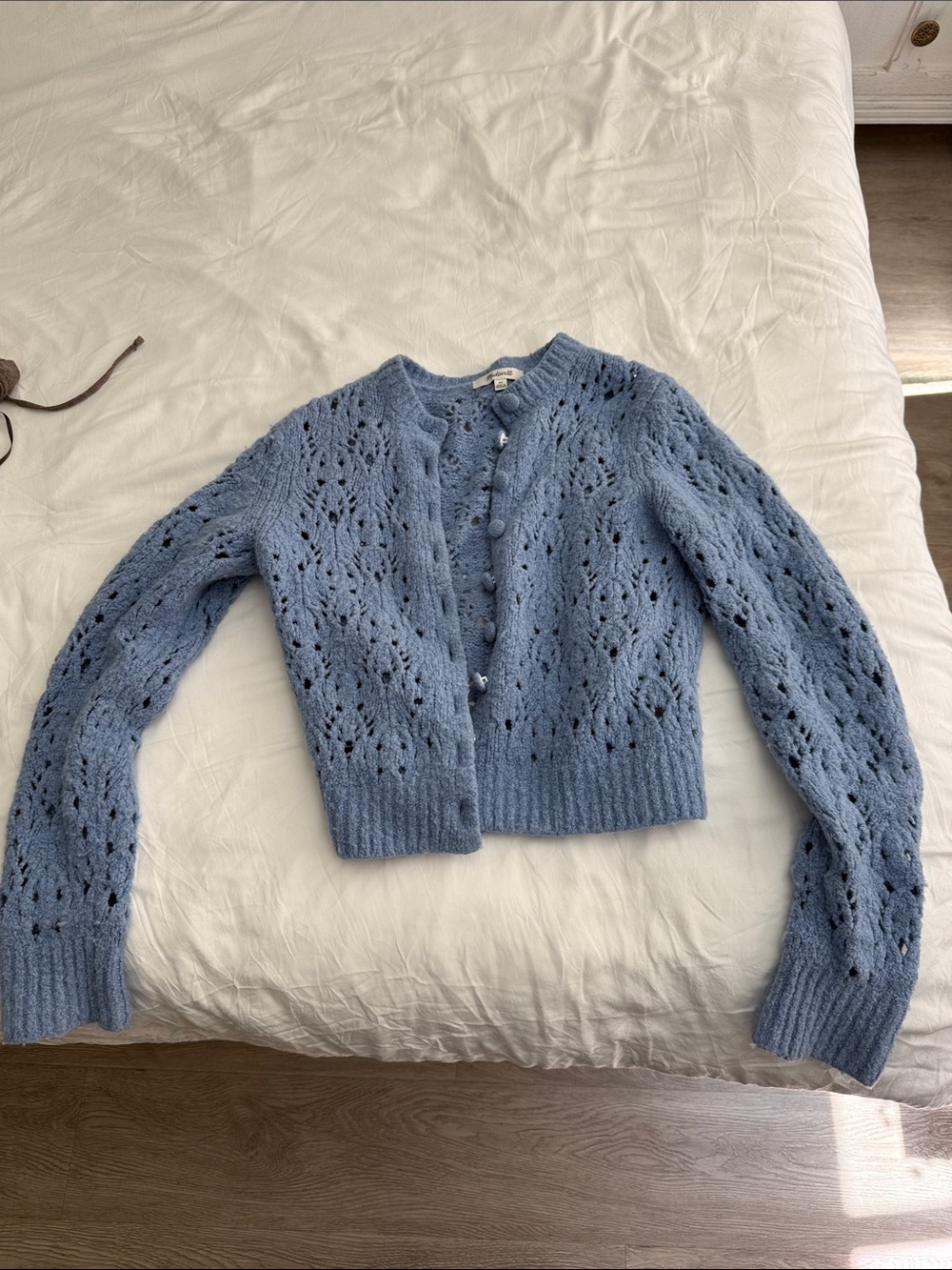 Madewell Blue Openwork Knit Cropped Cardigan Sweater - Women